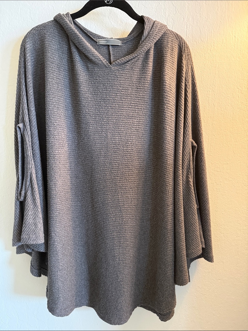 Cherish Heather Gray Ribbed Hooded Tunic Sweater
